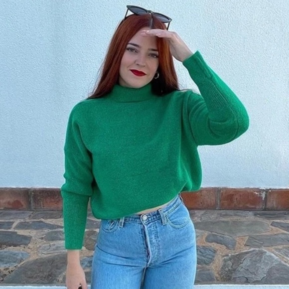 Forrest Green Knit Turtleneck Pullover Sweater Long Sleeve Drop Shoulder - Picture 16 of 17